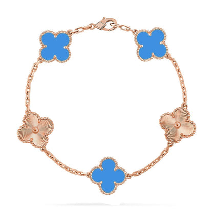 [RAFFINE] KLEEBELATT 5 MOTIV BLAUER ACHAT ARMBAND KOLLEKTION