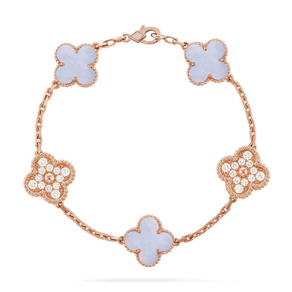 [RAFFINE] CLOVER 5 MOTIF PURPLE CHALCEDONY BRACELET COLLECTION