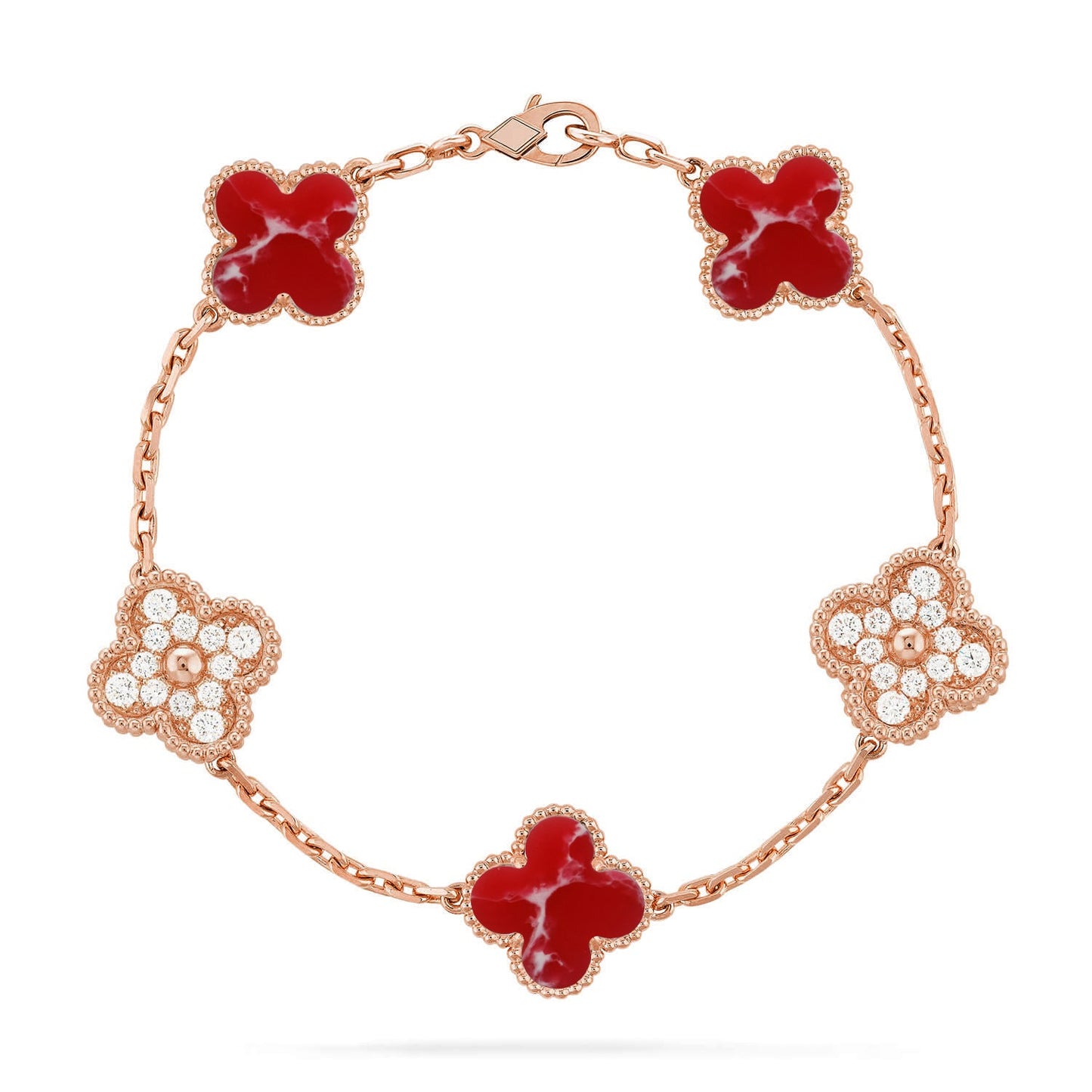 [RAFFINE]KLEEBKLEE 5 MOTIV ROT GEMUSTERTES ARMBAND KOLLEKTION
