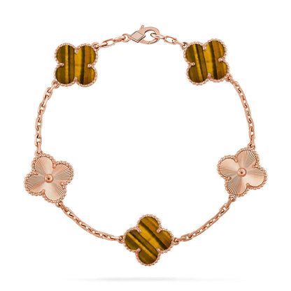[RAFFINE] CLOVER 5 MOTIFS TIGER EYE BRACELET COLLECTION