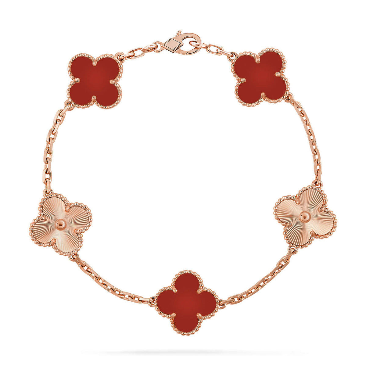 [RAFFINE] CLOVER 5 MOTIF RED CORNELIAN BRACELET COLLECTION