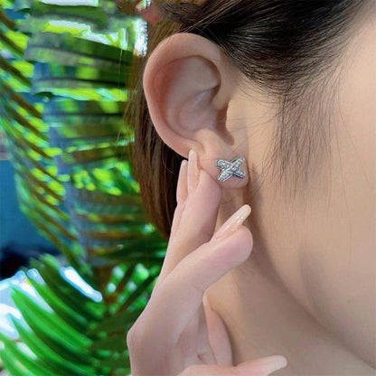 [RAFFINE]PENDIENTES JEUX DE PLATA CON DIAMANTES