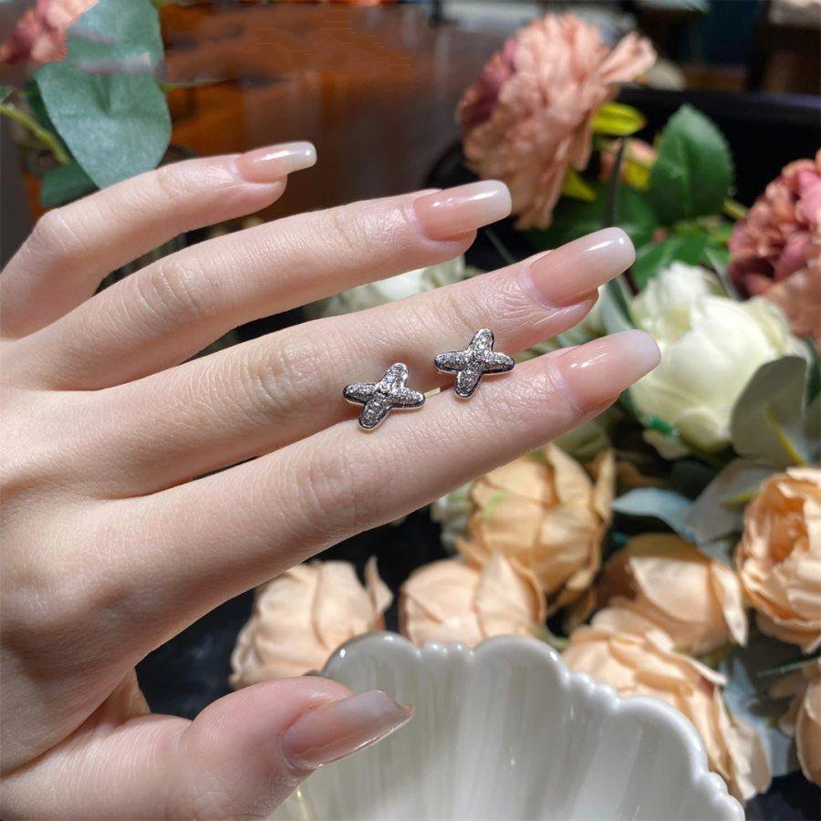 [RAFFINE]PENDIENTES JEUX DE PLATA CON DIAMANTES