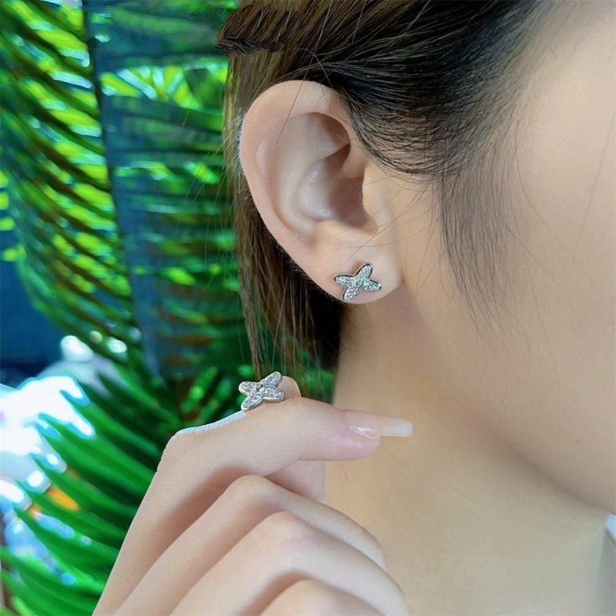 [RAFFINE]PENDIENTES JEUX DE PLATA CON DIAMANTES