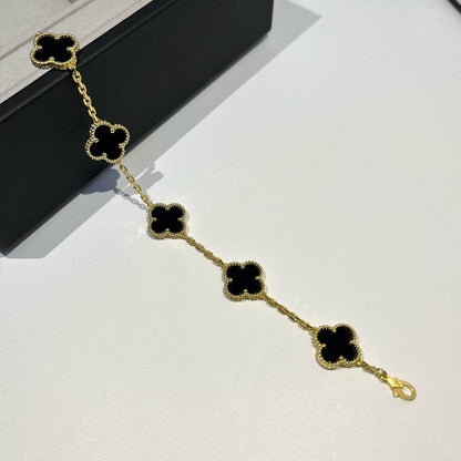 [RAFFINE]CLOVER  5 MOTIFS BLACK ONYX BRACELET