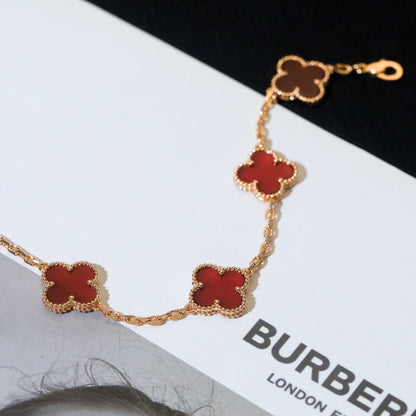[RAFFINE]CLOVER 5 MOTIFS RED AGATE  BRACELET