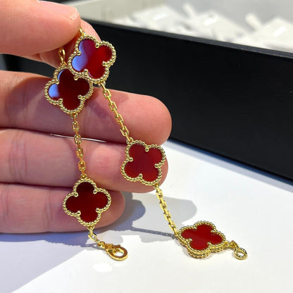 [RAFFINE]CLOVER 5 MOTIFS RED AGATE  BRACELET