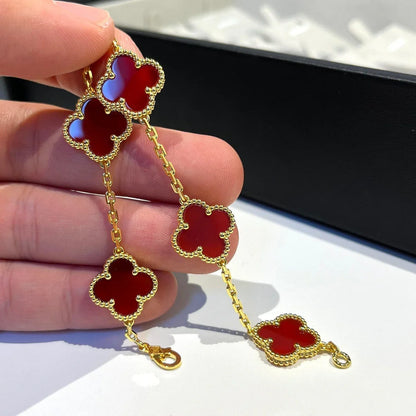 [RAFFINE] CLOVER 5 MOTIF RED CORNELIAN BRACELET COLLECTION