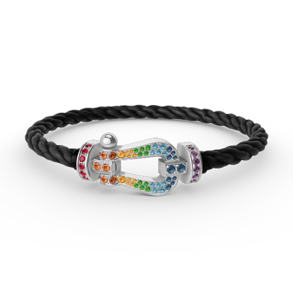 [RAFFINE]FORC LARGE HORSESHOE  COLORED DIAMOND BRACELET SILVER