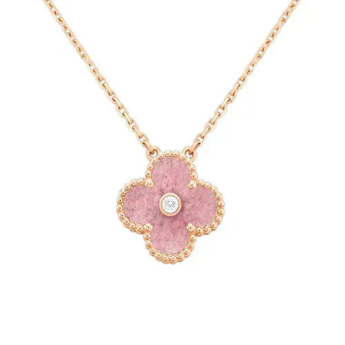 [RAFFINE]CLOVER 15MM DIAMOND RHODONITE NECKLACE