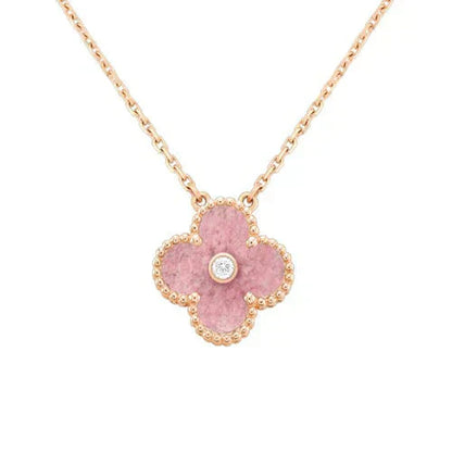 [RAFFINE]CLOVER 15MM DIAMOND RHODONITE NECKLACE