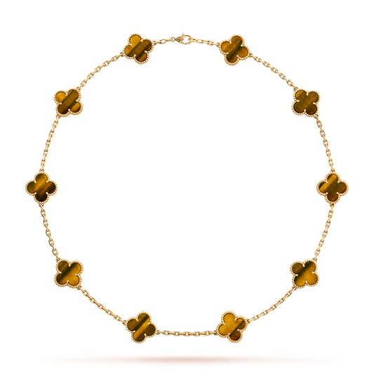 [RAFFINE]CLOVER 10 MOTIFS TIGER EYE NECKLACE