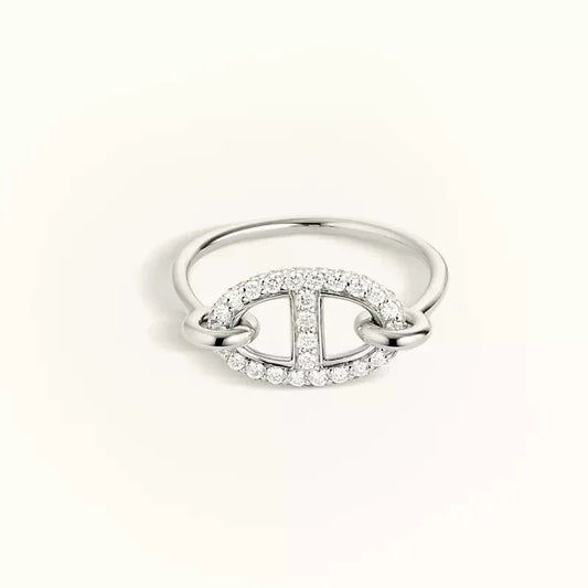 [Raffine]Runder kleiner silberner Diamantring