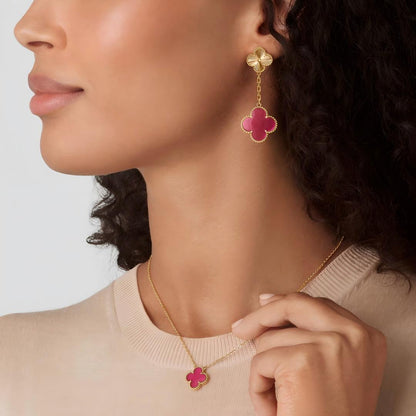 [RAFFINE]NEW CLOVER 2 MOTIF PINK ENAMEL EARRINGS