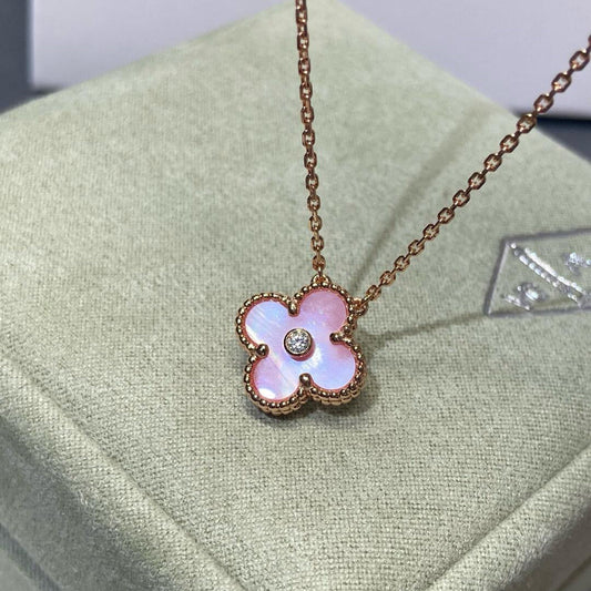 [RAFFINE]CLOVER 15MM DIAMOND PINK MOP NECKLACE