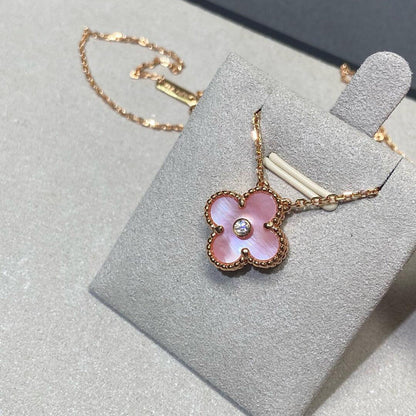 [RAFFINE]CLOVER 15MM DIAMOND PINK MOP NECKLACE