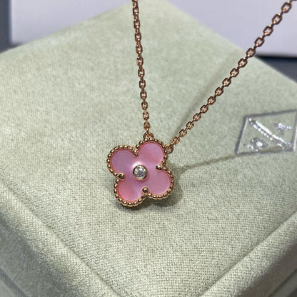 [RAFFINE]CLOVER 15MM DIAMOND PINK MOP NECKLACE