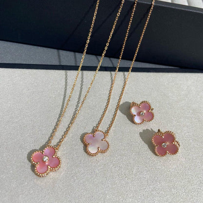 [RAFFINE]CLOVER MEDIUM 1 DIAMOND PINK EARRINGS