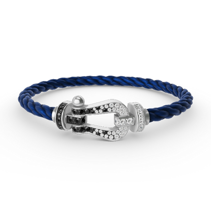 [RAFFINE]FORCE LARGE HORSESHOE BLACK WHITE DIAMOND BRACELET SILVER