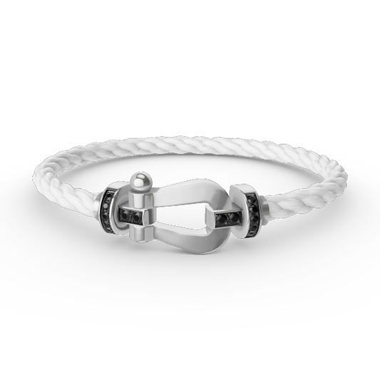 [Raffine]FORCE GROSSES HUFEISEN-ARMBAND MIT SCHWARZEN DIAMANTEN, SILBER