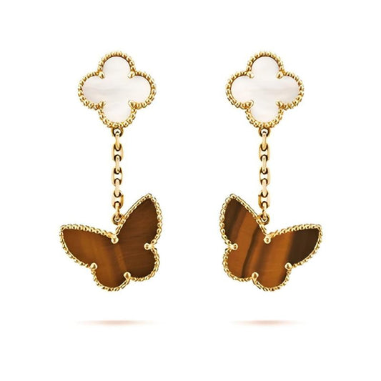 [LUXE]BUTTERFLY 2 MOTIF TIGER EYE MOP EARRINGS