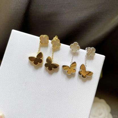 [LUXE]BUTTERFLY 2 MOTIF TIGER EYE MOP EARRINGS
