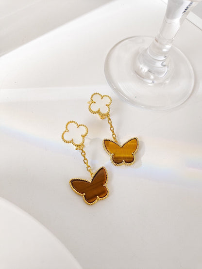 [LUXE]BUTTERFLY 2 MOTIF TIGER EYE MOP EARRINGS