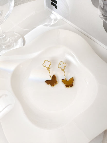 [LUXE]BUTTERFLY 2 MOTIF TIGER EYE MOP EARRINGS