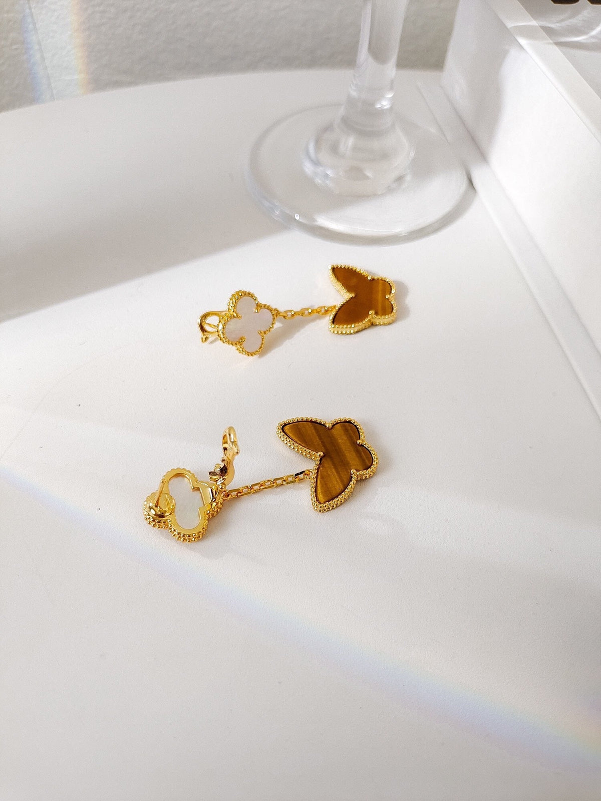 [LUXE]BUTTERFLY 2 MOTIF TIGER EYE MOP EARRINGS