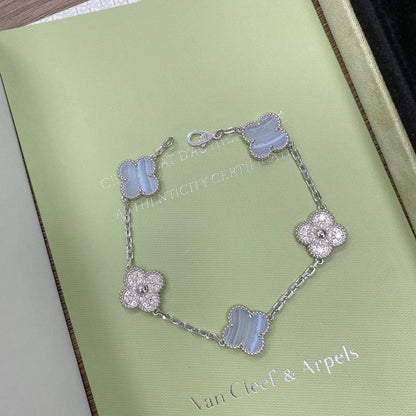 [RAFFINE] CLOVER 5 MOTIF PURPLE CHALCEDONY BRACELET COLLECTION