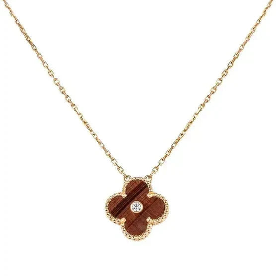 [RAFFINE]CLOVER 15MM DIAMOND AND YELLOW TIGER'S EYE AGATE necklace
