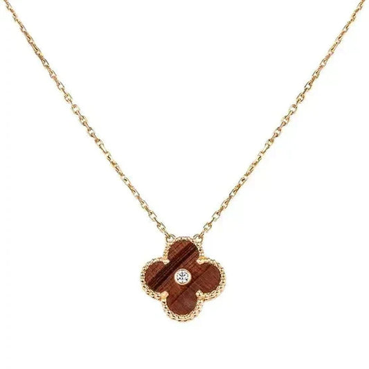 [RAFFINE]CLOVER 15MM DIAMOND AND YELLOW TIGER'S EYE AGATE necklace