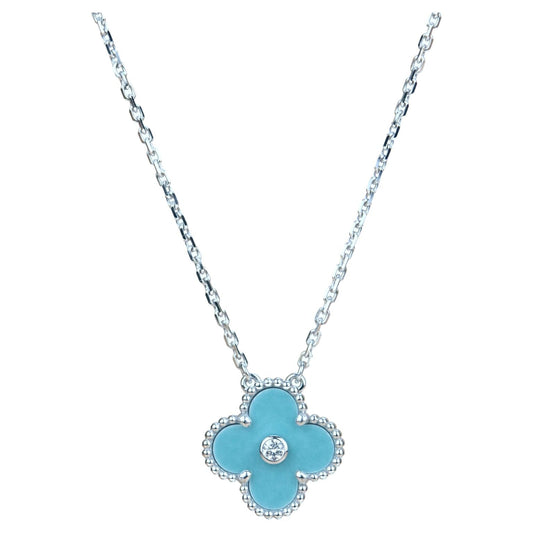 [RAFFINE]CLOVER 15MM DIAMOND SVRES PORCELAIN  NECKLACE SILVER