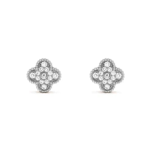 [RAFFINE]CLOVER 1 MOTIFS DIAMOND STUD EARRINGS SILVER