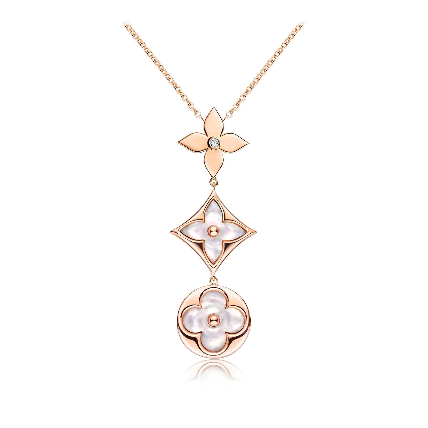 [RAFFINE]COLOR BLOSSOM LARIAT NECKLACE PINK GOLD WHITE MOTHER PEARL AND DIAMOND