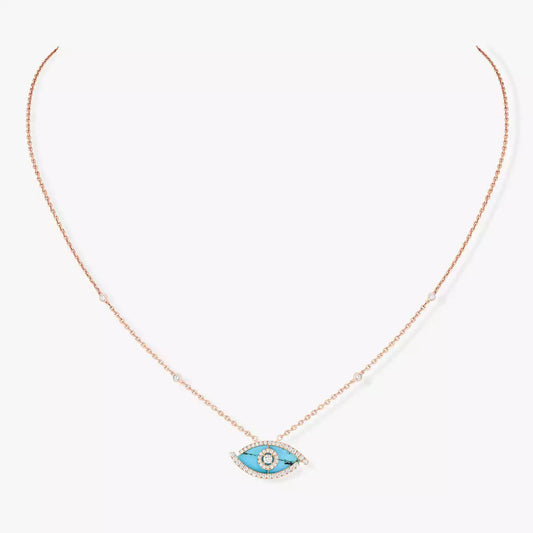 [RAFFINE]Lucky Eye Diamond Necklace in Rose Gold and Turquoise