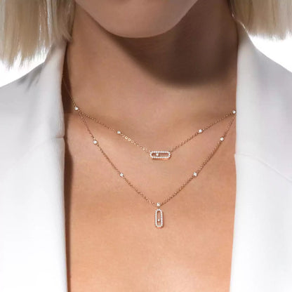 [Raffine]2 Rows Rose Gold Diamond Pave_ Necklace Move Uno