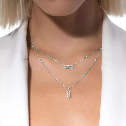[Raffine]2 Rows Rose Gold Diamond Pave_ Necklace Move Uno