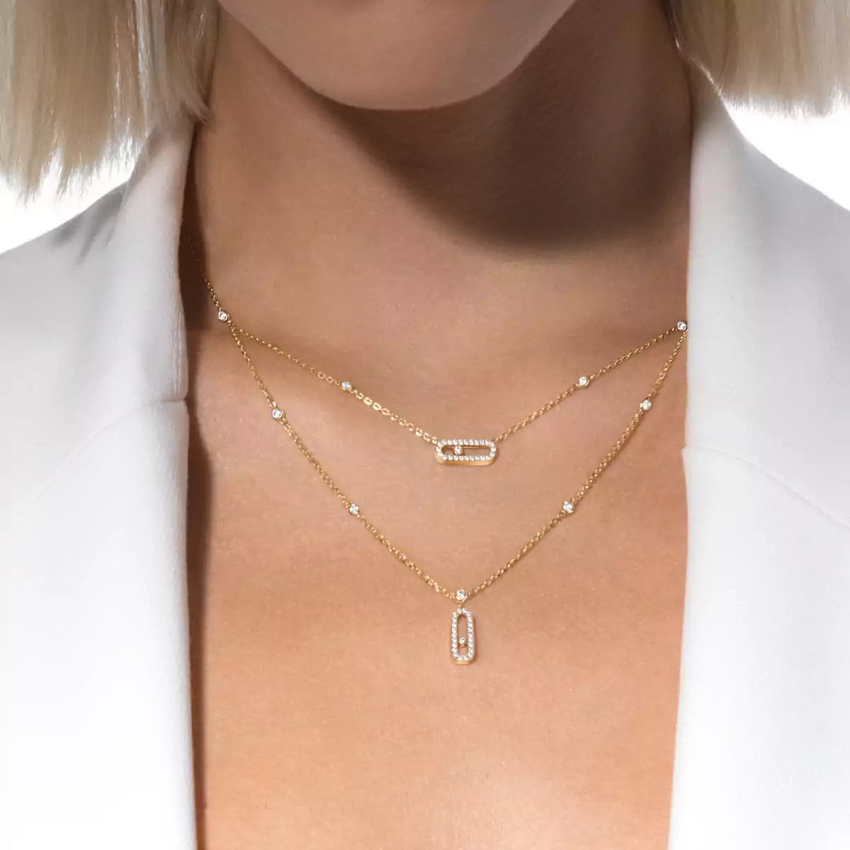 [Raffine]2 Rows Rose Gold Diamond Pave_ Necklace Move Uno