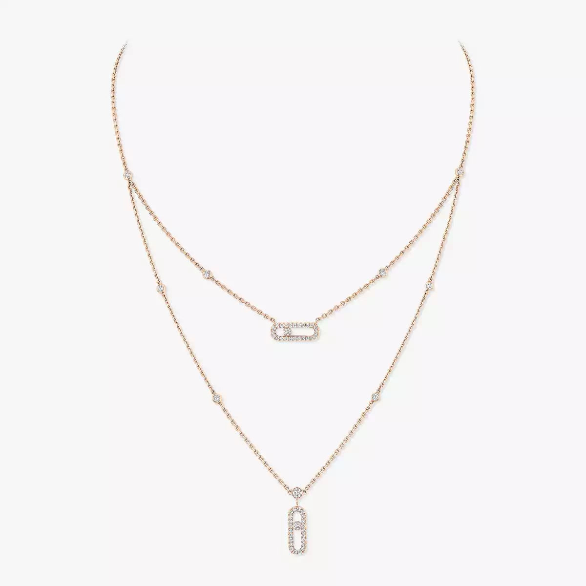 [Raffine]2 Rows Rose Gold Diamond Pave_ Necklace Move Uno