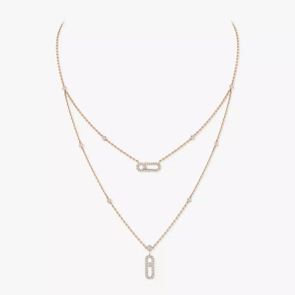 [Raffine]2 Rows Rose Gold Diamond Pave_ Necklace Move Uno