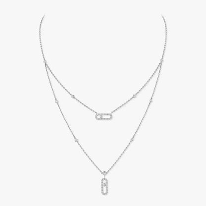 [Raffine]2 Rows Rose Gold Diamond Pave_ Necklace Move Uno