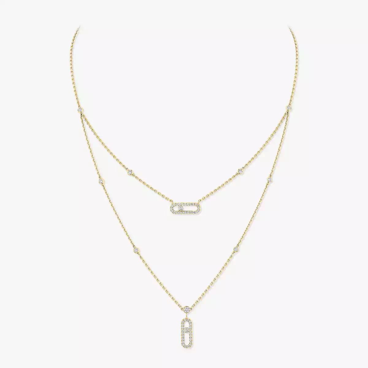 [Raffine]2 Rows Rose Gold Diamond Pave_ Necklace Move Uno