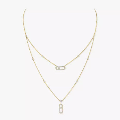 [Raffine]2 Rows Rose Gold Diamond Pave_ Necklace Move Uno