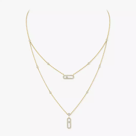 [Raffine]2 Rows Rose Gold Diamond Pave_ Necklace Move Uno