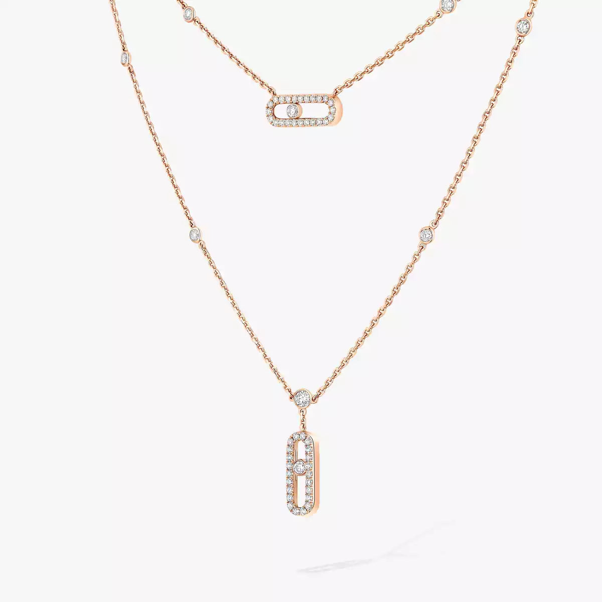 [Raffine]2 Rows Rose Gold Diamond Pave_ Necklace Move Uno