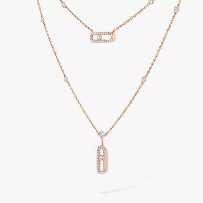 [Raffine]2 Rows Rose Gold Diamond Pave_ Necklace Move Uno