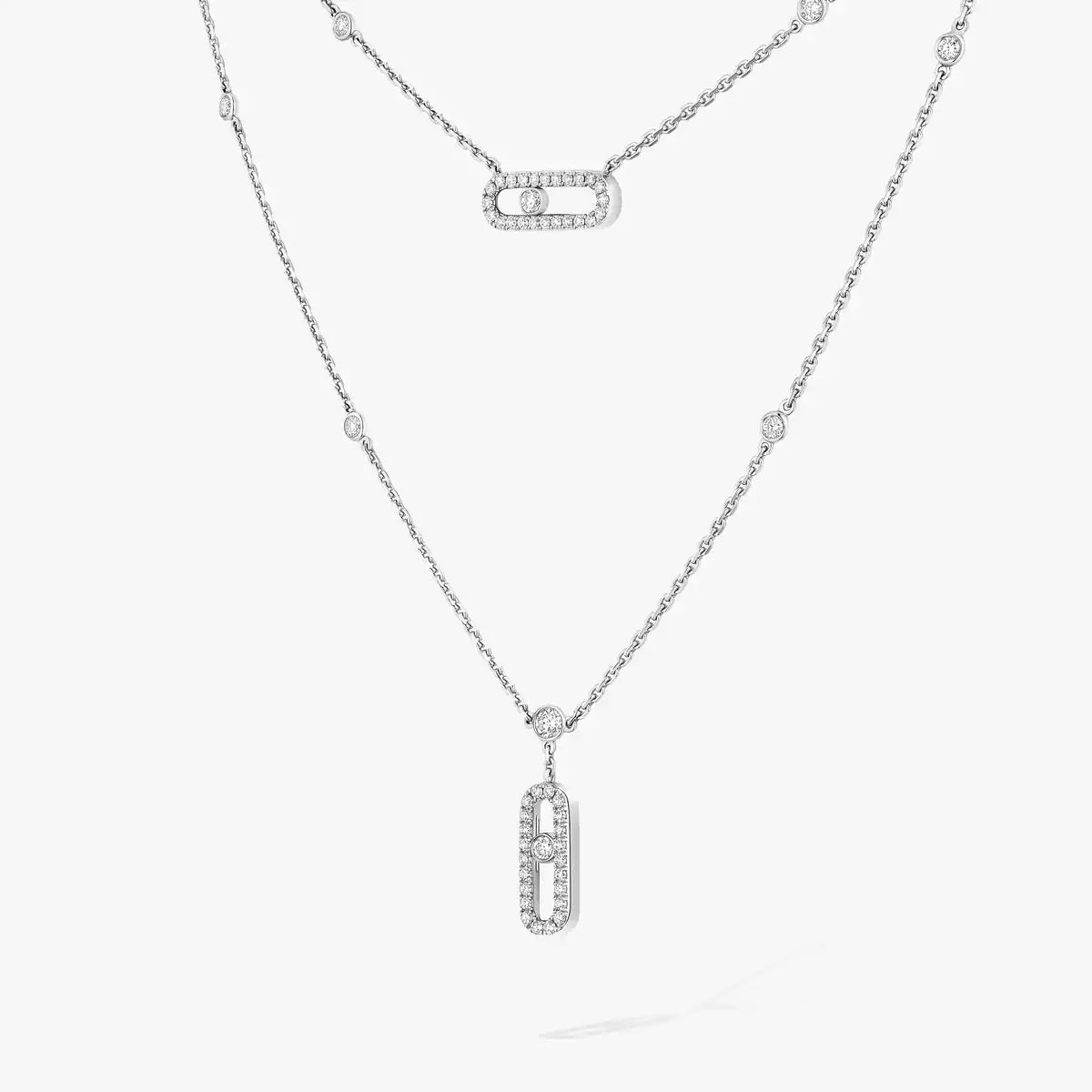 [Raffine]2 Rows Rose Gold Diamond Pave_ Necklace Move Uno