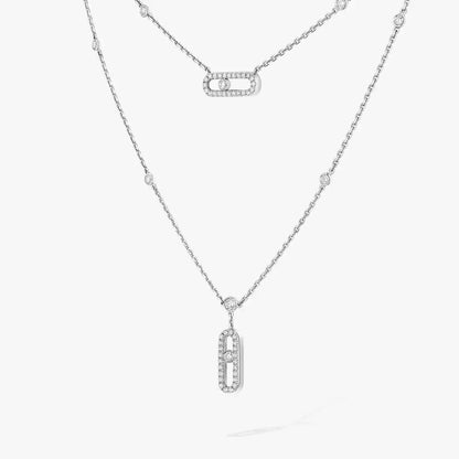 [Raffine]2 Rows Rose Gold Diamond Pave_ Necklace Move Uno