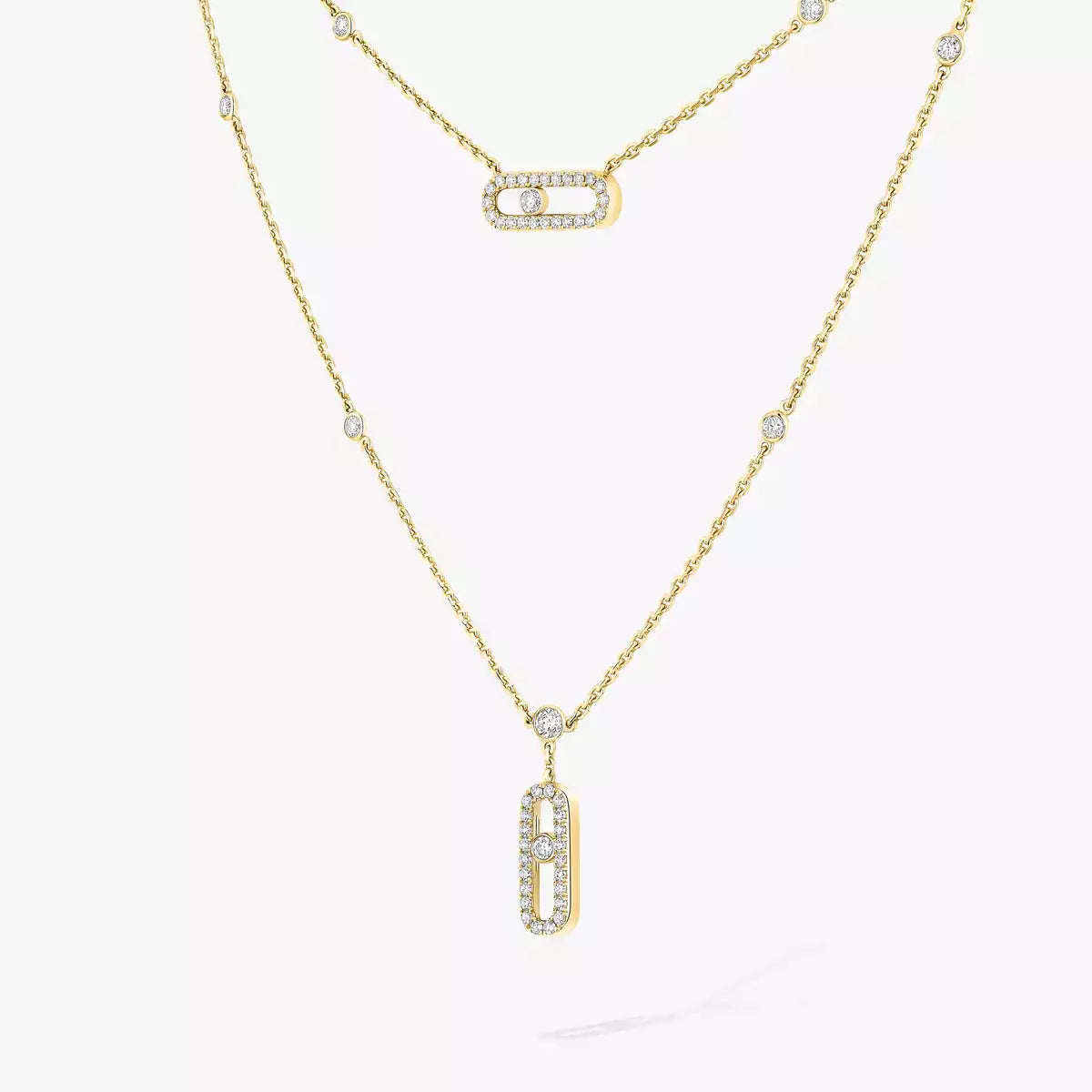 [Raffine]2 Rows Rose Gold Diamond Pave_ Necklace Move Uno